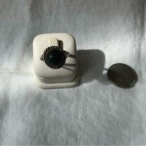 Silver Green Turquoise Stone Rope-Accent Ring (C651)